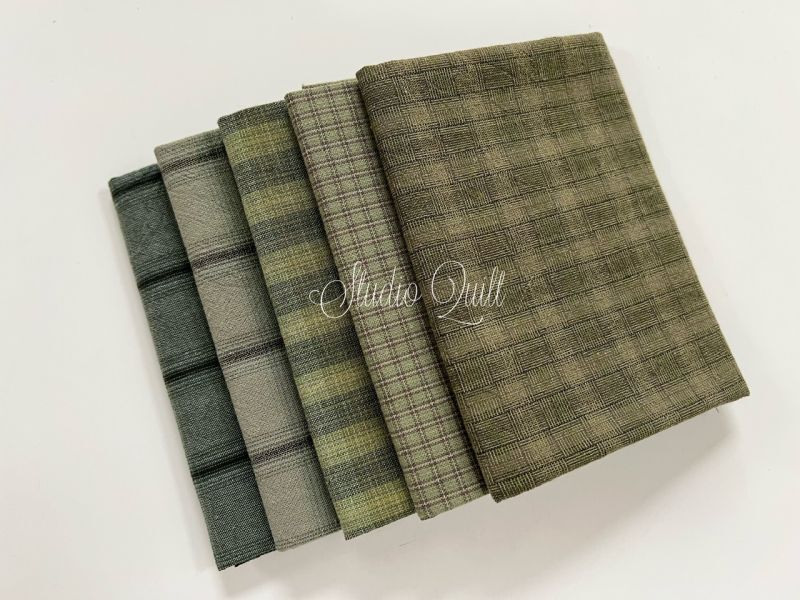 Yarn Dyed Fabric - Set of 5 Cuts (23-4-7) Green 